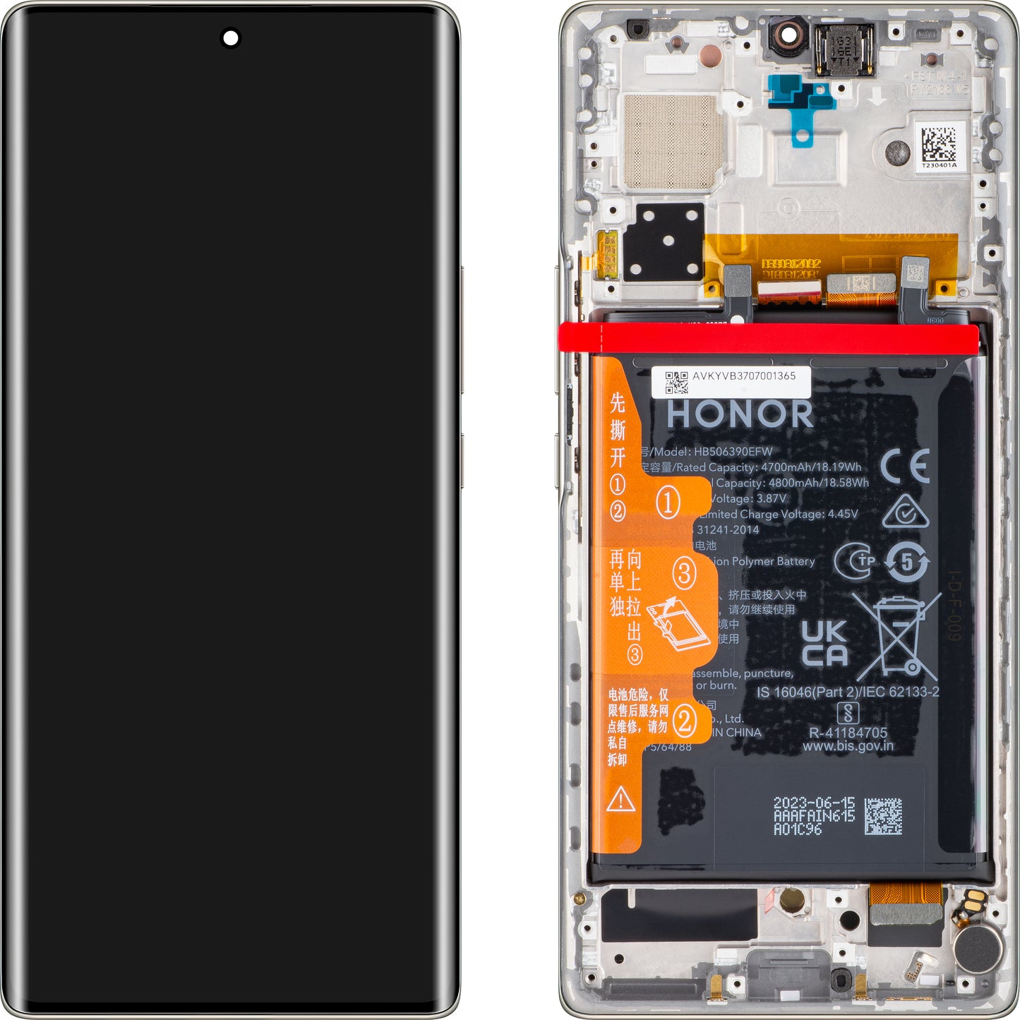 Display med touchscreen Honor 70, med ramme og batteri, Crystal Silver, Service Pack 0235ACMG