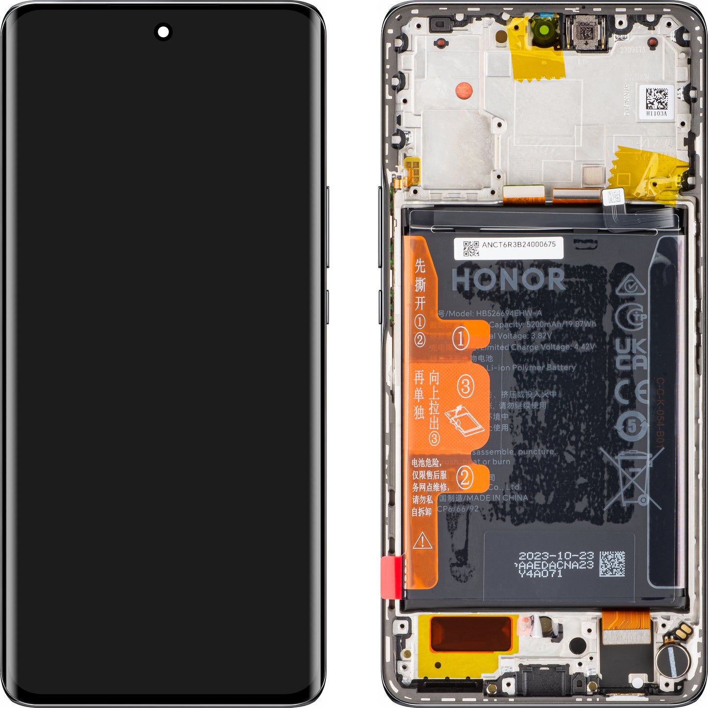 Touchscreen Display Touchscreen Honor Magic6 Lite, med ramme og batteri, Midnight Black, Service Pack 0235AHHP