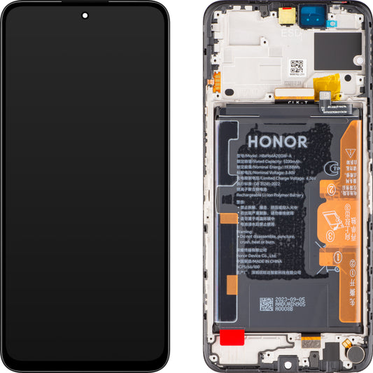 Touchscreen Display Touchscreen Honor 90 Smart / X7b 4G, med ramme og batteri, sort (midnatssort), servicepakke 0235AHDQ