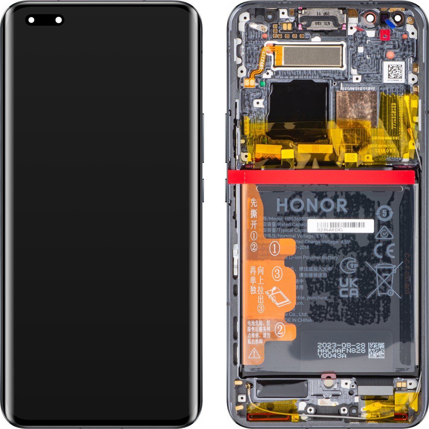 Touchscreen Display Touchscreen Honor Magic5 Pro, med ramme og batteri, sort, servicepakke 0235AFDG