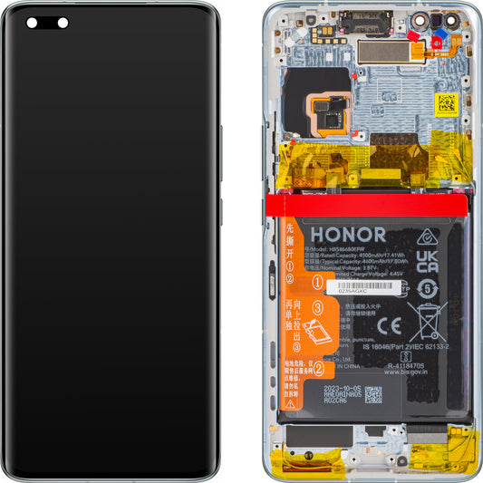 Touchscreen-skærm med touchscreen Honor Magic4 Pro, med ramme og batteri, turkis, servicepakke 0235AGXC