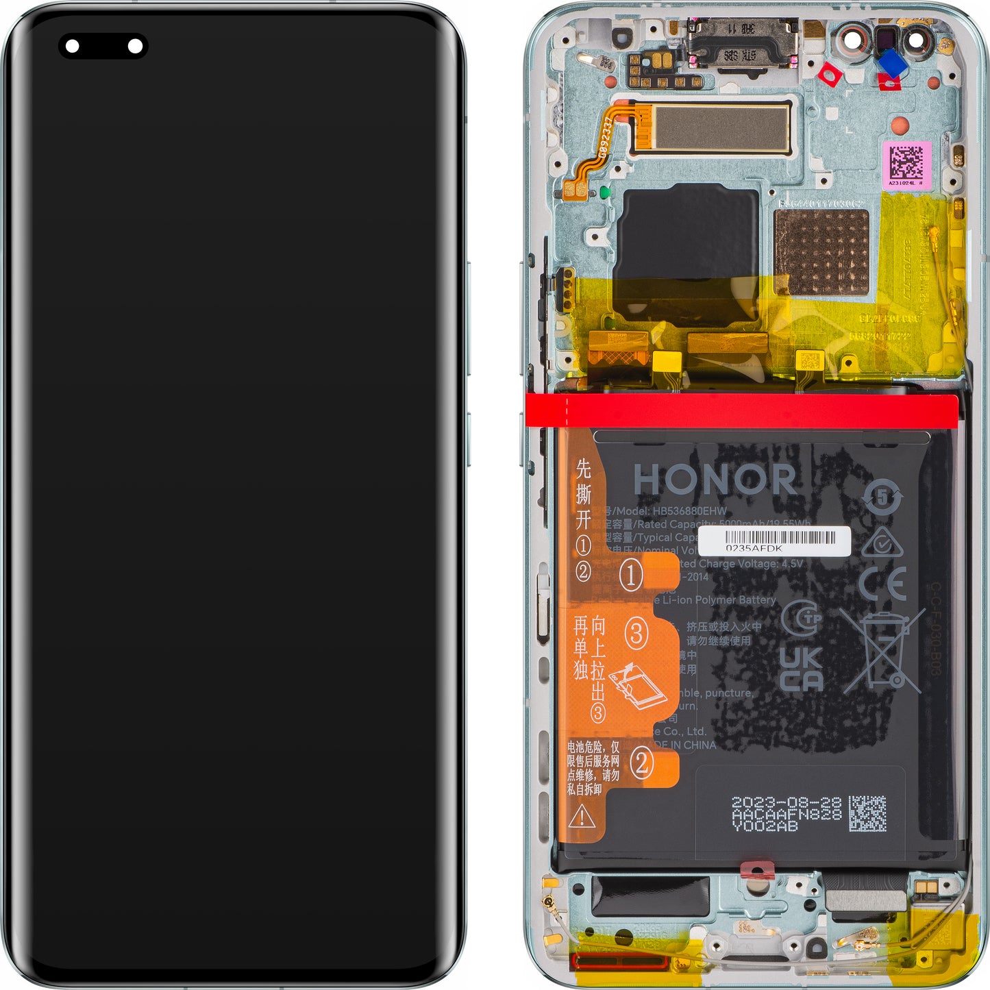 Touchscreen-skærm med touchscreen Honor Magic5 Pro, med ramme og batteri, Meadow Green, Service Pack 0235AFDK