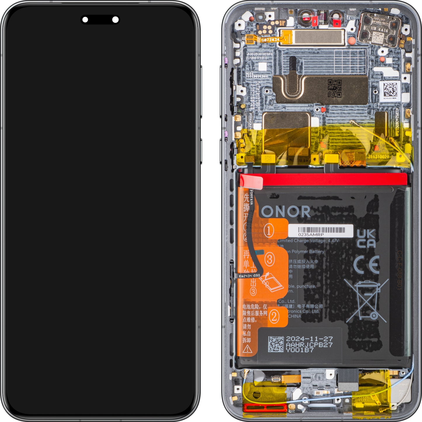 Display med Touchscreen Honor Magic7 Pro, med Ramme og Batteri, Sort, Servicepakke 0235AMRM