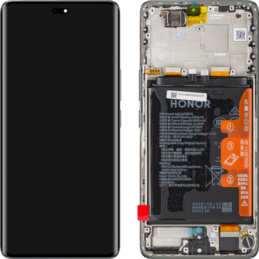 Display med Touchscreen Honor Magic7 Lite, med Ramme og Batteri, Sort (Titanium Black), Servicepakke 0235AMQP