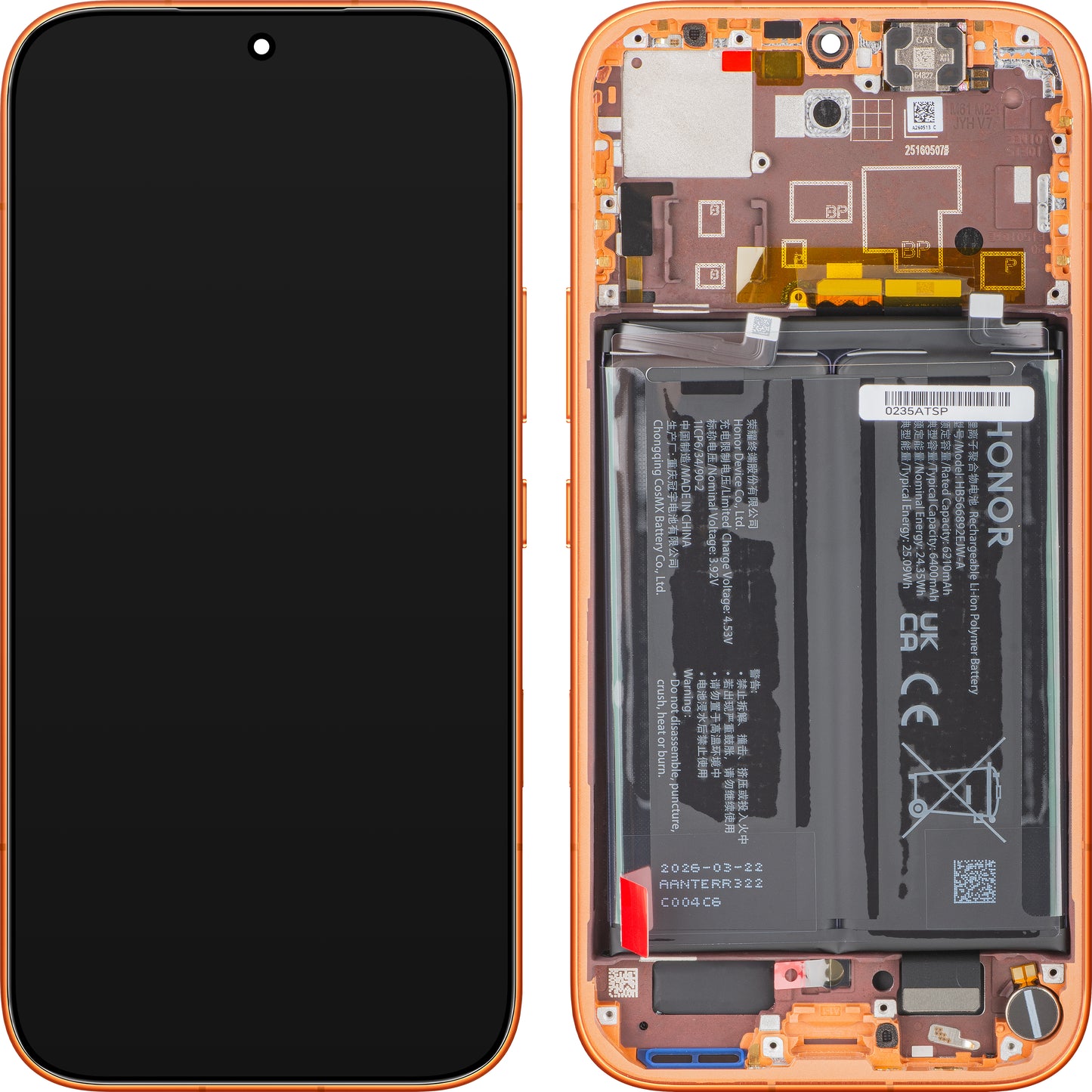 Touchscreen-display Honor 600, med ramme og batteri, orange, Service Pack 0235ATSP