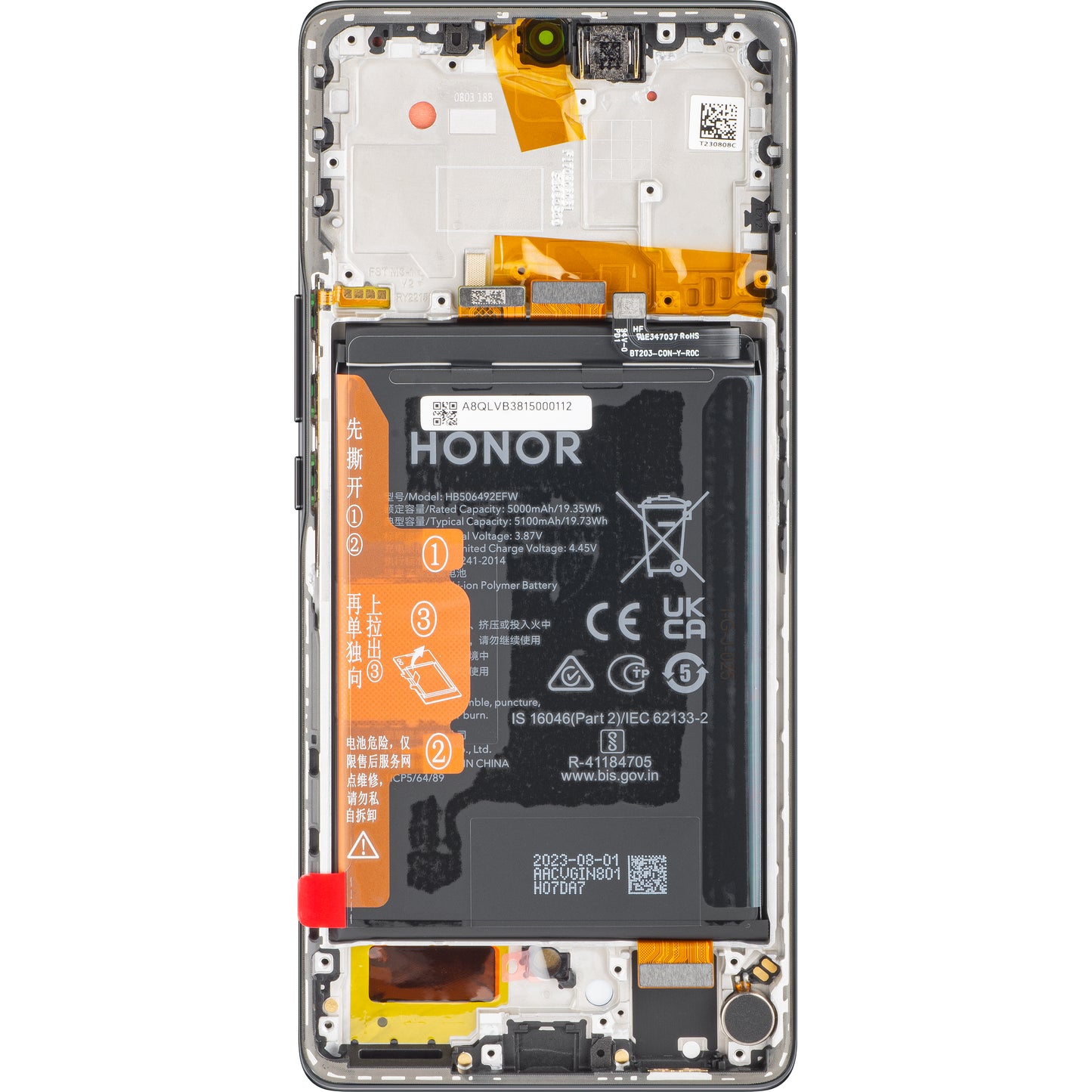 Touchscreen Display Touchscreen Honor Magic5 Lite, med ramme og batteri, Midnight Black, Service Pack 0235AEMW