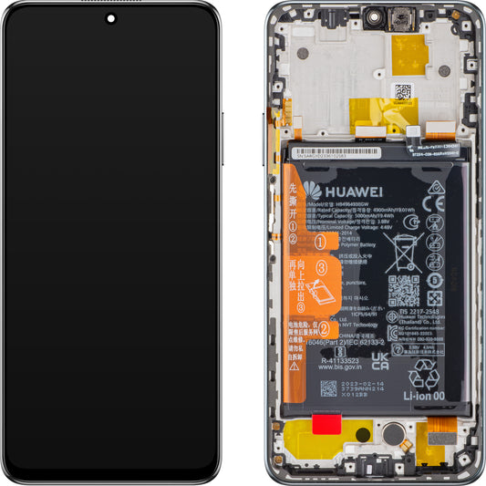 Display med berøringsskærm Huawei nova Y90, med ramme og batteri, Midnight Black, Service Pack 02355ARF
