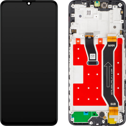 Display med berøringsskærm Huawei nova Y72, med ramme, sort, servicepakke 02356ACK