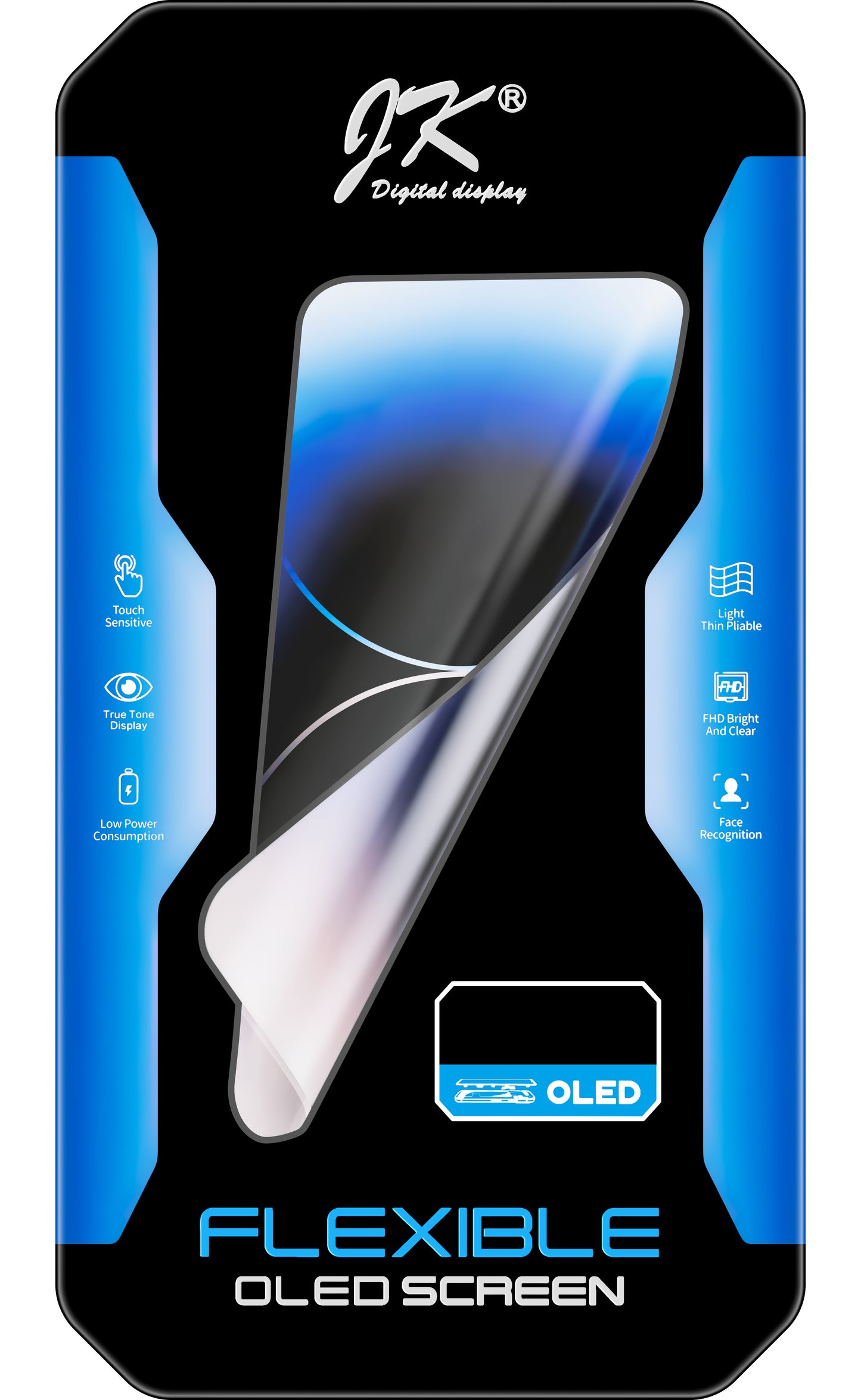 JK Touchscreen Display til Apple iPhone 12 / 12 Pro, med ramme, OLED IC Flytbar version, Sort