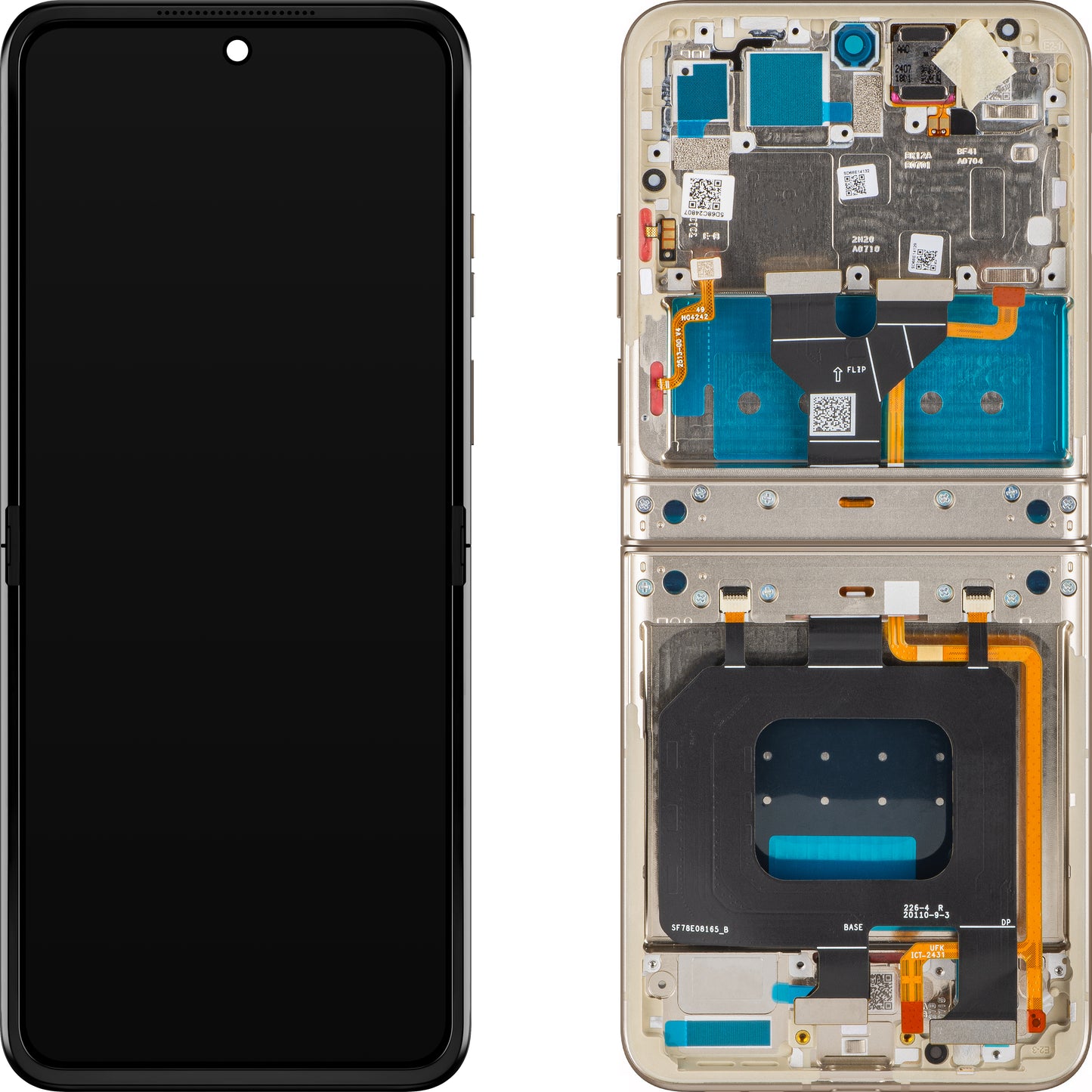 Display med touchscreen Motorola Razr 2024 / Razr 50, med ramme, under indre, creme (Pumice Stone), Service Pack 5D68C24807