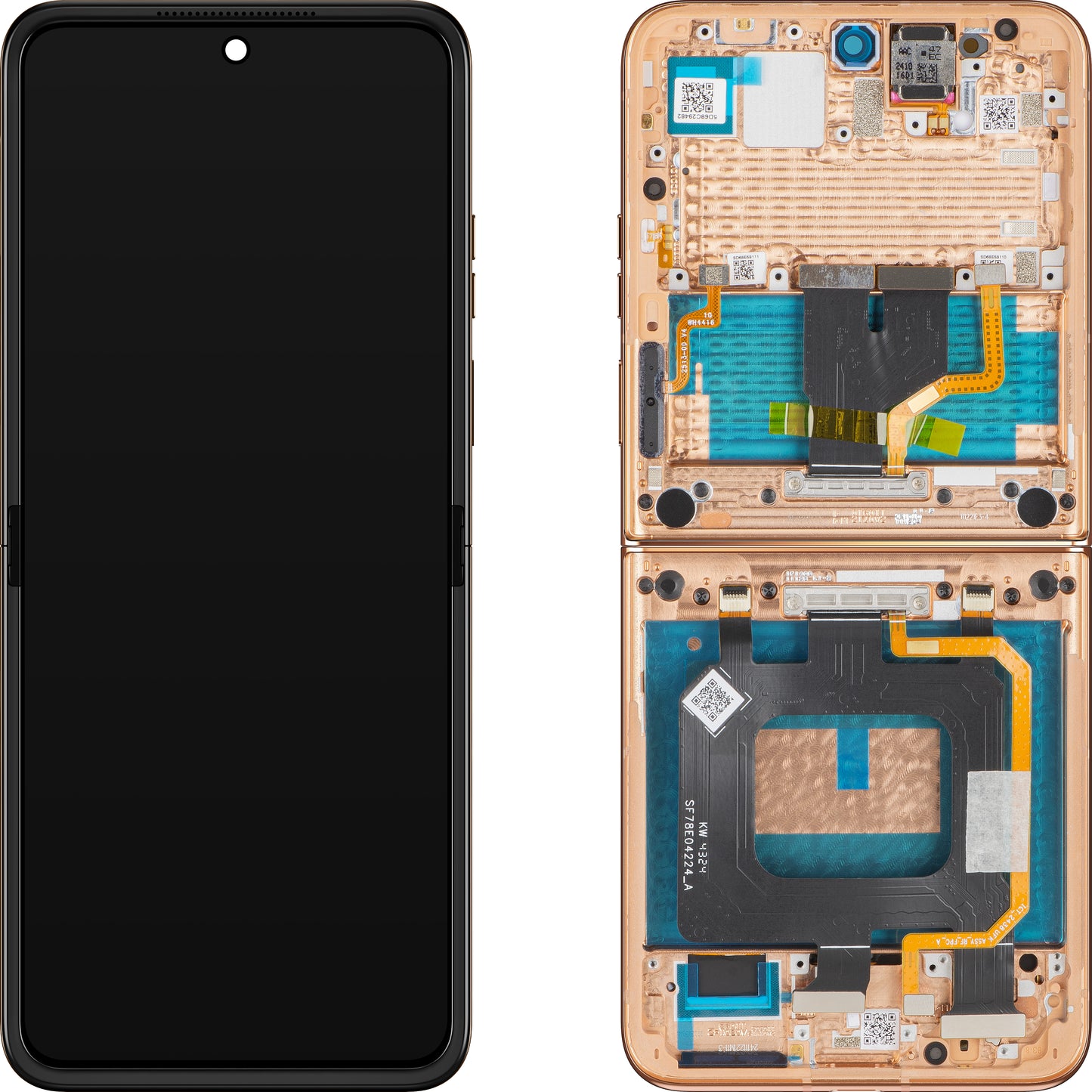 Display med Touchscreen Motorola Razr+ 2025 / Razr+ 2024 / Razr 50 Ultra, med Ramme, Under Indre, Brun (Mocha Mousse), Servicepakke 5D68C29482