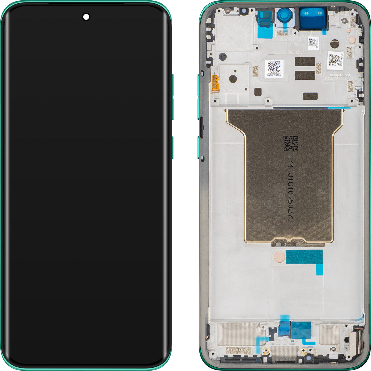 Touchscreen-display til Motorola Edge 70 Fusion+ / Edge 70 Fusion, med ramme, grøn (Pantone Sporting Green), Service Pack 5D68C32065