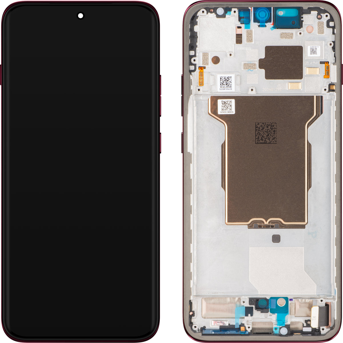 Touchscreen-display til Motorola Edge 70 Pro+ / Edge 70 Pro, med ramme, vinrød (Pantone Zinfandel), Service Pack 5D68C32418