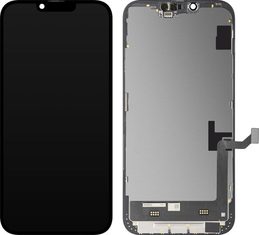 Display med MP touchscreen kompatibel med Apple iPhone 14 Plus, med ramme, Soft OLED FHD IC Movable version, Sort