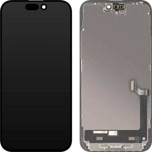 MP Touchscreen-display kompatibelt med Apple iPhone 15 Plus, med ramme, Premium Soft OLED FHD 120Hz version, sort