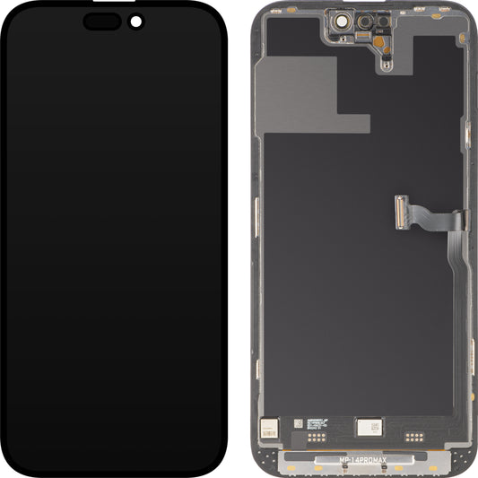 MP Touchscreen-display kompatibelt med Apple iPhone 14 Pro Max, med ramme, Premium Soft OLED FHD 120Hz Diagnostic version, sort