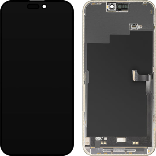 MP Touchscreen-display kompatibelt med Apple iPhone 15 Pro Max, med ramme, Premium Soft OLED FHD 120Hz Diagnostic version, sort