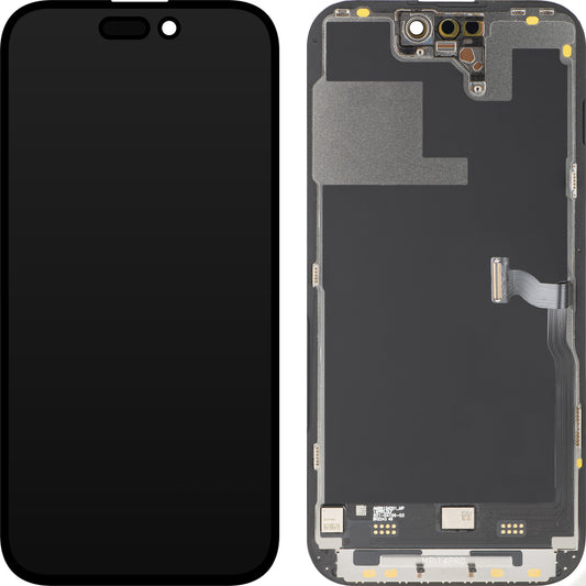 MP Touchscreen-display kompatibelt med Apple iPhone 14 Pro, med ramme, Premium Soft OLED FHD 120Hz Diagnostic version, sort