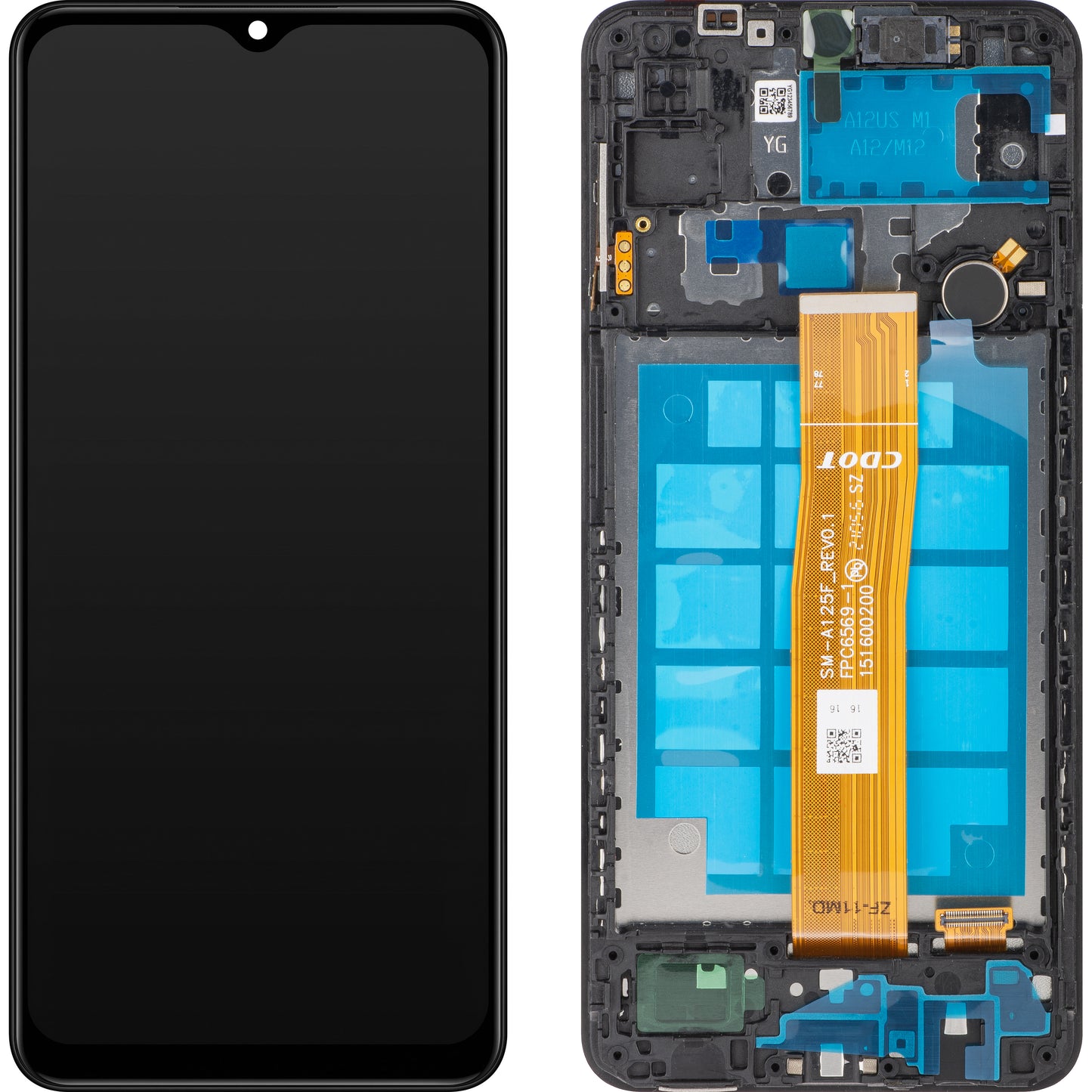 MP Touchscreen-display kompatibelt med Samsung Galaxy A12 A125 / A12 Nacho A127, med ramme, sort, genforseglet