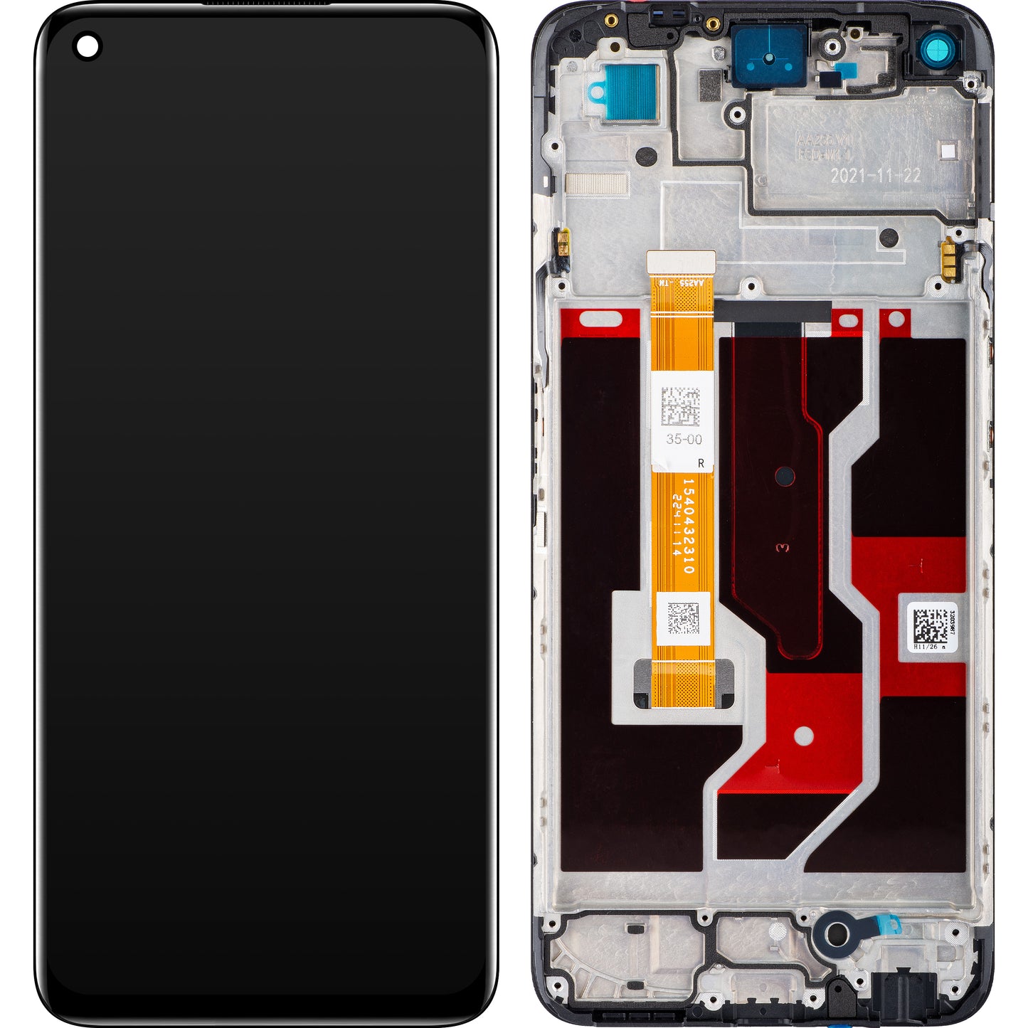 Touchscreen-display til Oppo A96, med ramme, sort, Service Pack 4130058
