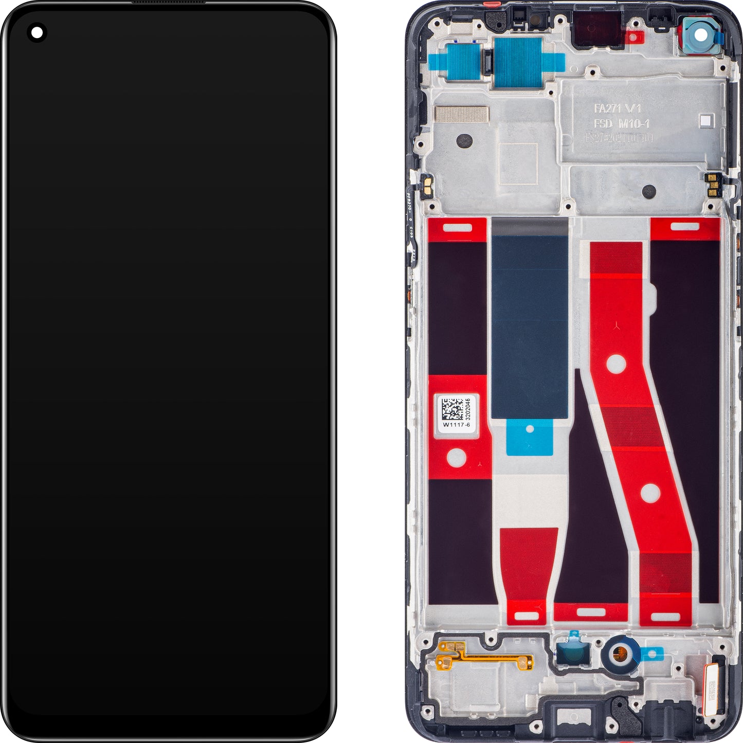 Display med berøringsskærm Oppo Reno5 F / A94 / F19 Pro / Reno5 Lite, med ramme, sort, Service Pack 4906763