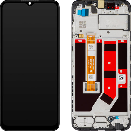 Oppo A18 / A38 Touchscreen-skærm med ramme, sort, servicepakke 621029000099