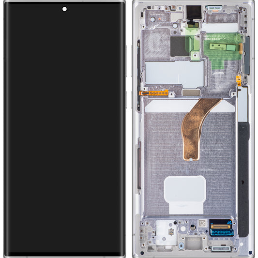 Touchscreen-skærm Samsung Galaxy S22 Ultra 5G S908, med ramme, hvid, servicepakke GH82-27488C