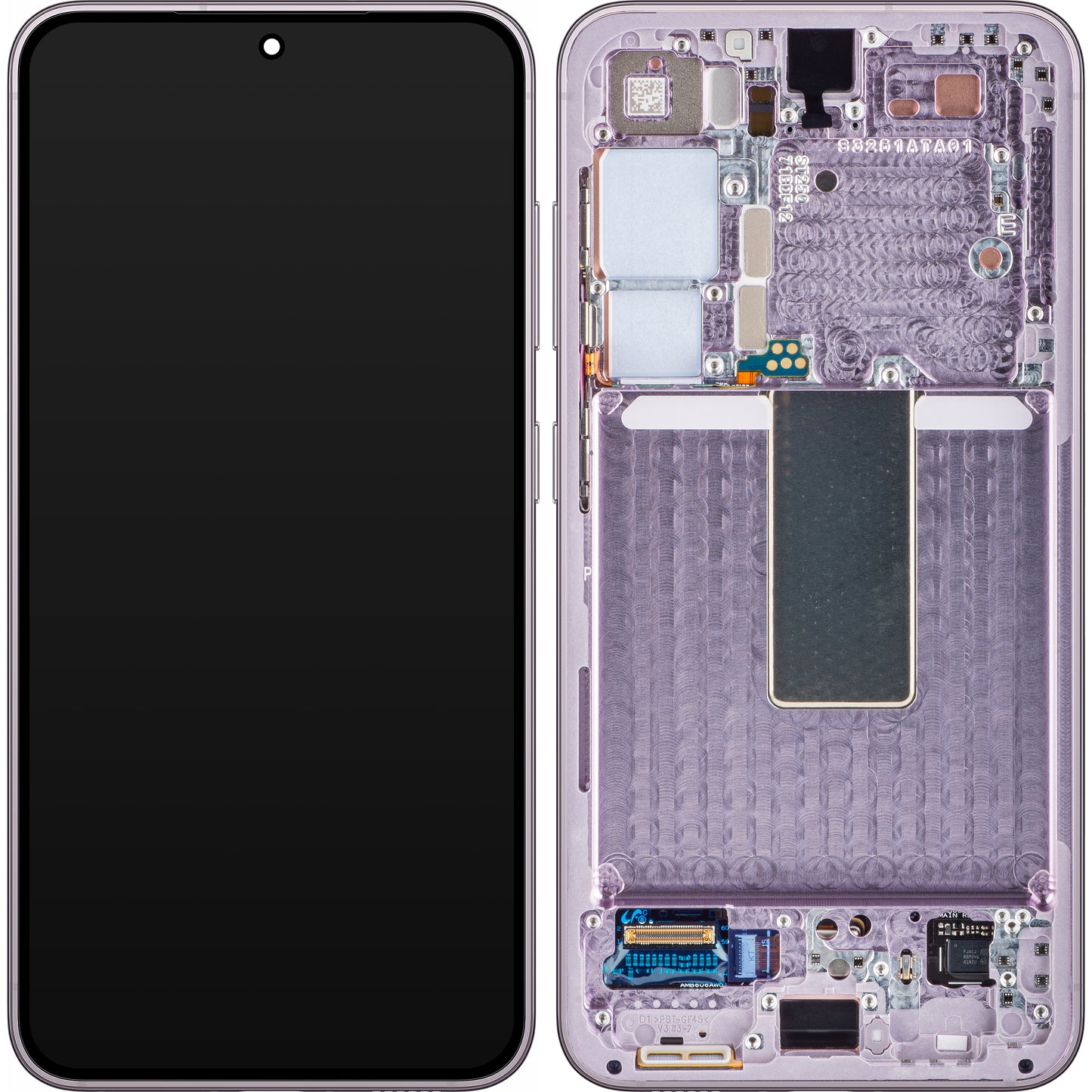 Samsung Galaxy S23 S911 Touchscreen-skærm med ramme, pink (lavendel), servicepakke GH82-30480D