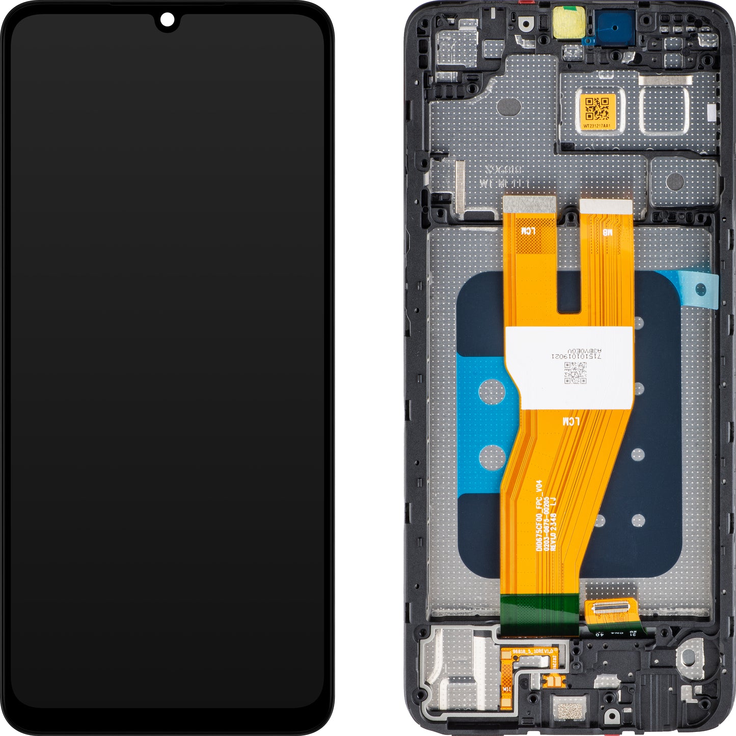 Touchscreen-skærm Samsung Galaxy A05 A055, med ramme, sort, servicepakke GH81-24189A