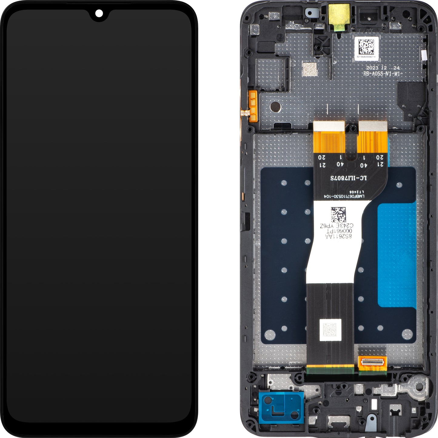 Touchscreen-skærm Samsung Galaxy A05s A057, med ramme, sort, servicepakke GH81-24364A