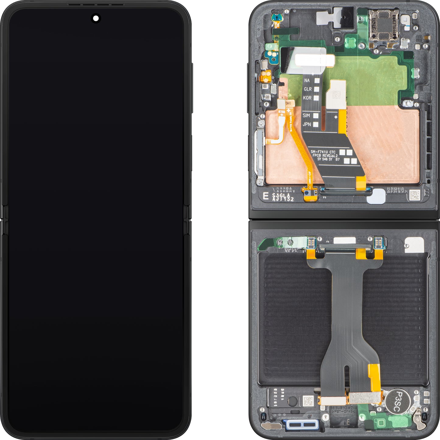 Display med Touchscreen Samsung Galaxy Z Flip6 F741, med Ramme, Sub Inner, Sort, Service Pack GH82-35014E