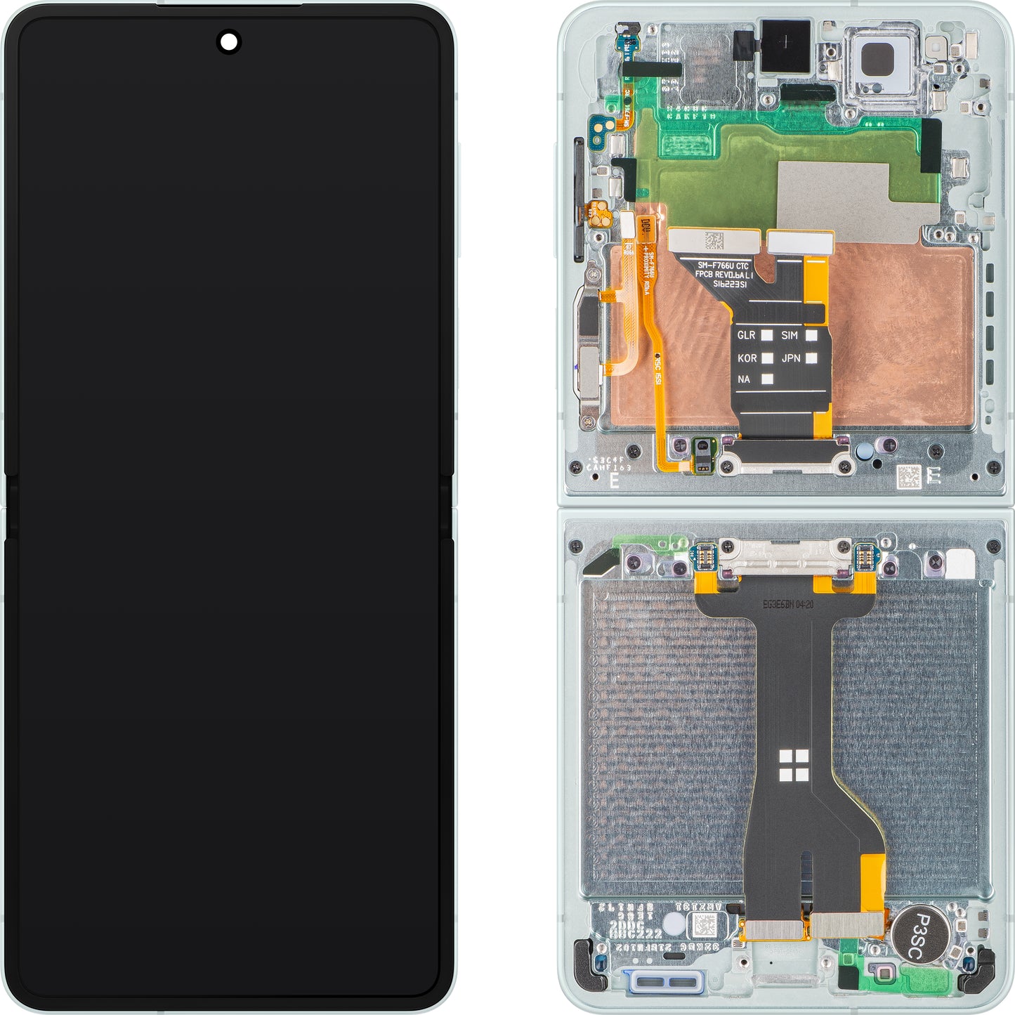 Samsung Galaxy Z Flip7 F766 Touchscreen-display med ramme, under inner, grøn (mint), servicepakke GH82-37581E