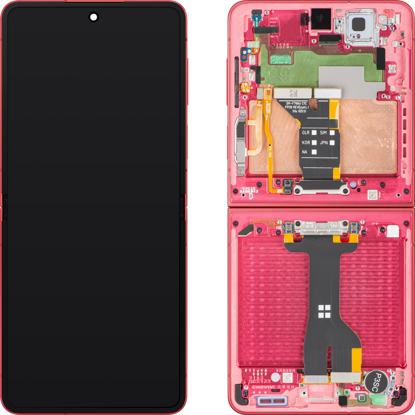 Samsung Galaxy Z Flip7 F766 Touchscreen Display med Ramme, Under Inner, Coral (Coral Rød), Service Pack GH82-37581D