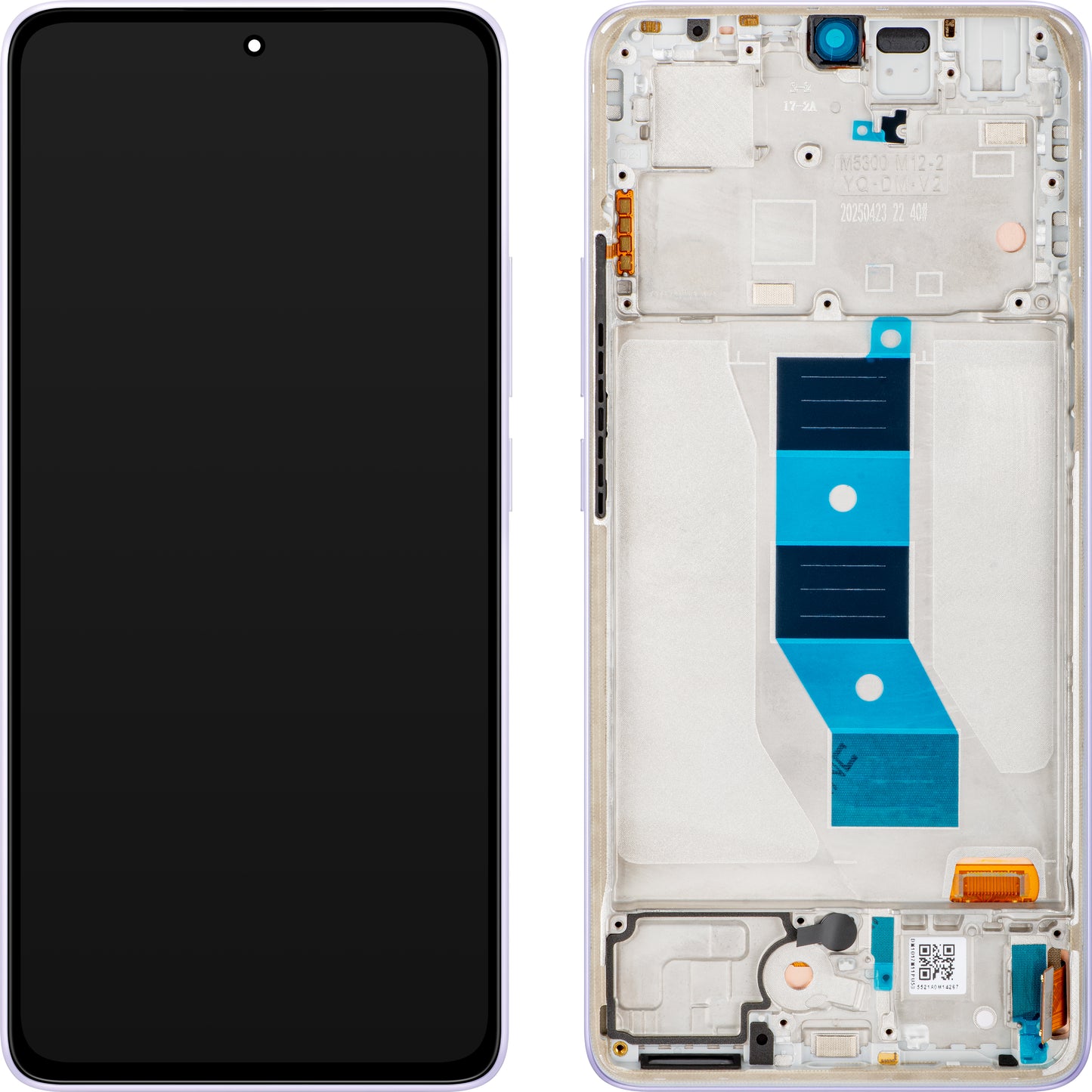 Display med Touchscreen Xiaomi Redmi Note 14 5G, med Ramme, Lilla (Lavender Purple), Service Pack 56001900O1700