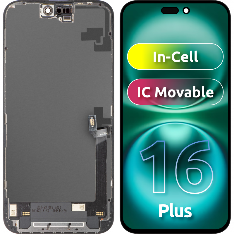 Display med touchscreen ZY til Apple iPhone 16 Plus, med ramme, LCD In-Cell IC Movable version, Sort