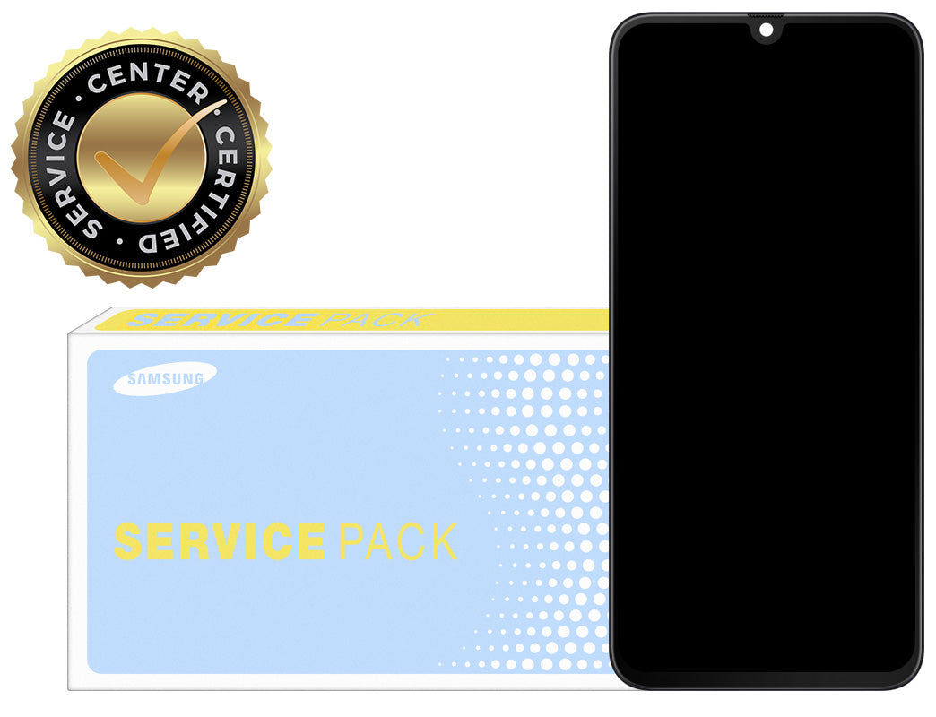 Touchscreen-skærm Samsung Galaxy A70 A705, med ramme, sort, servicepakke GH82-19747A