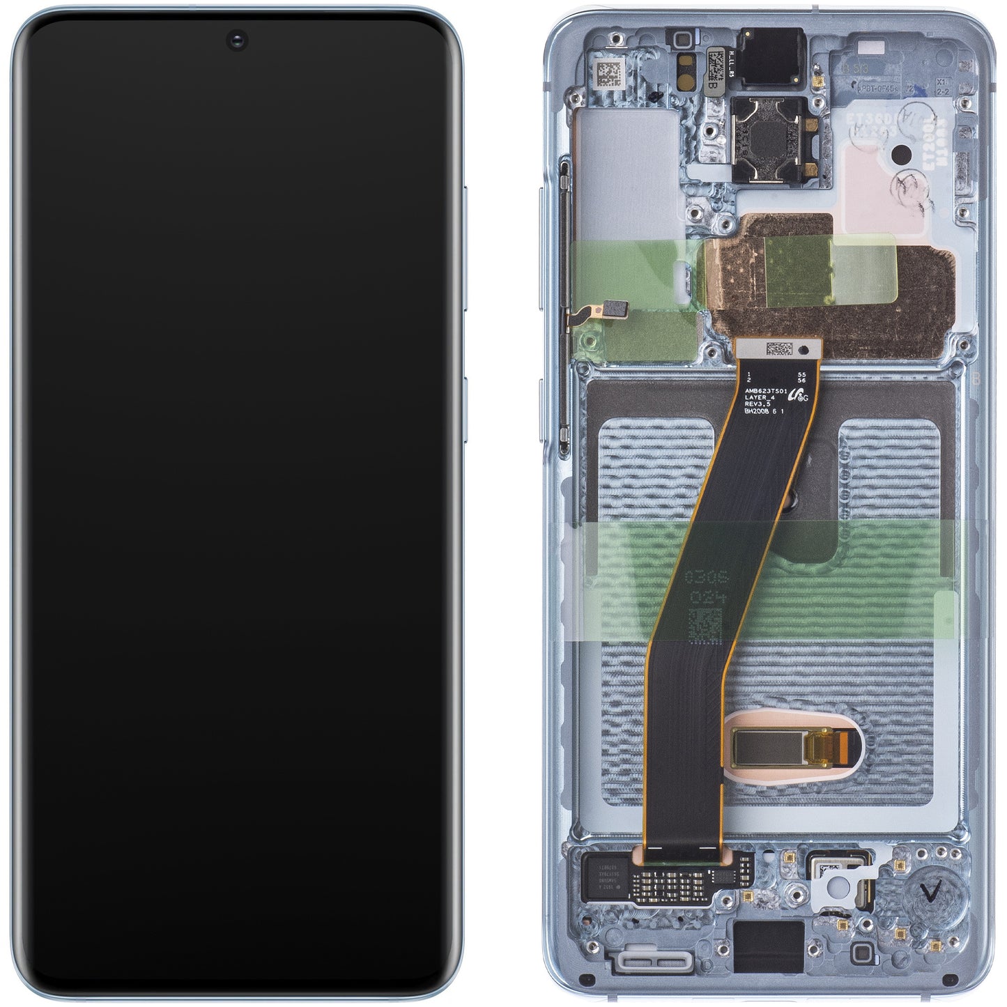 Display med Touchscreen til Samsung Galaxy S20 5G G981 / S20 G980, med Ramme, Blå, Servicepakke GH82-22131D