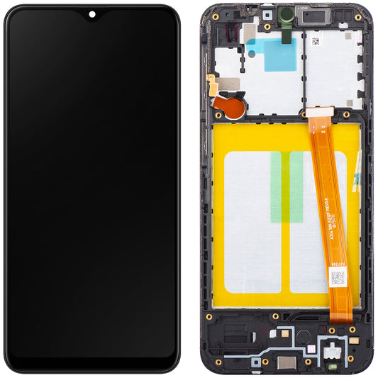 Touchscreen-skærm Samsung Galaxy A20e A202, med ramme, sort, servicepakke GH82-20186A