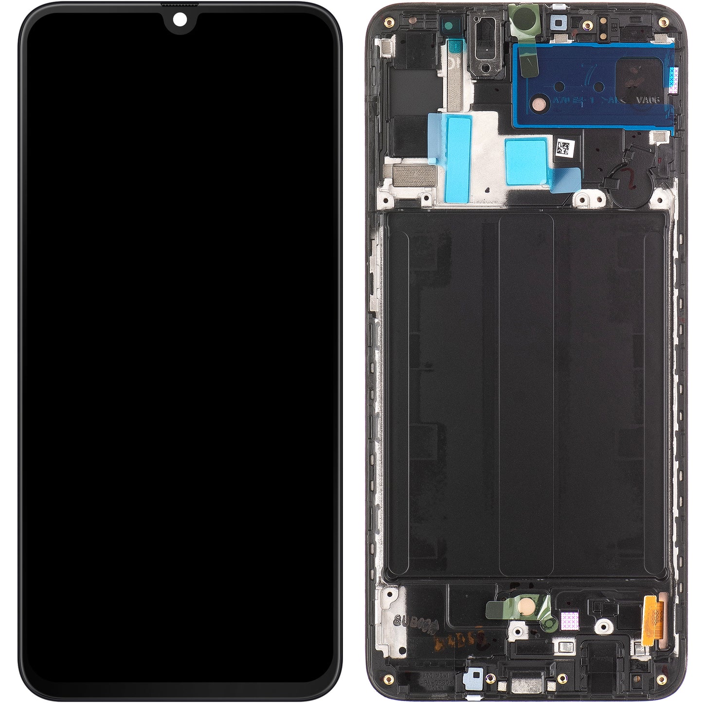 Touchscreen-skærm Samsung Galaxy A70 A705, med ramme, sort, servicepakke GH82-19747A