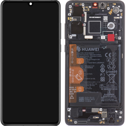 Touchscreen-skærm Huawei P30, med ramme og batteri, sort, servicepakke 02354HLT
