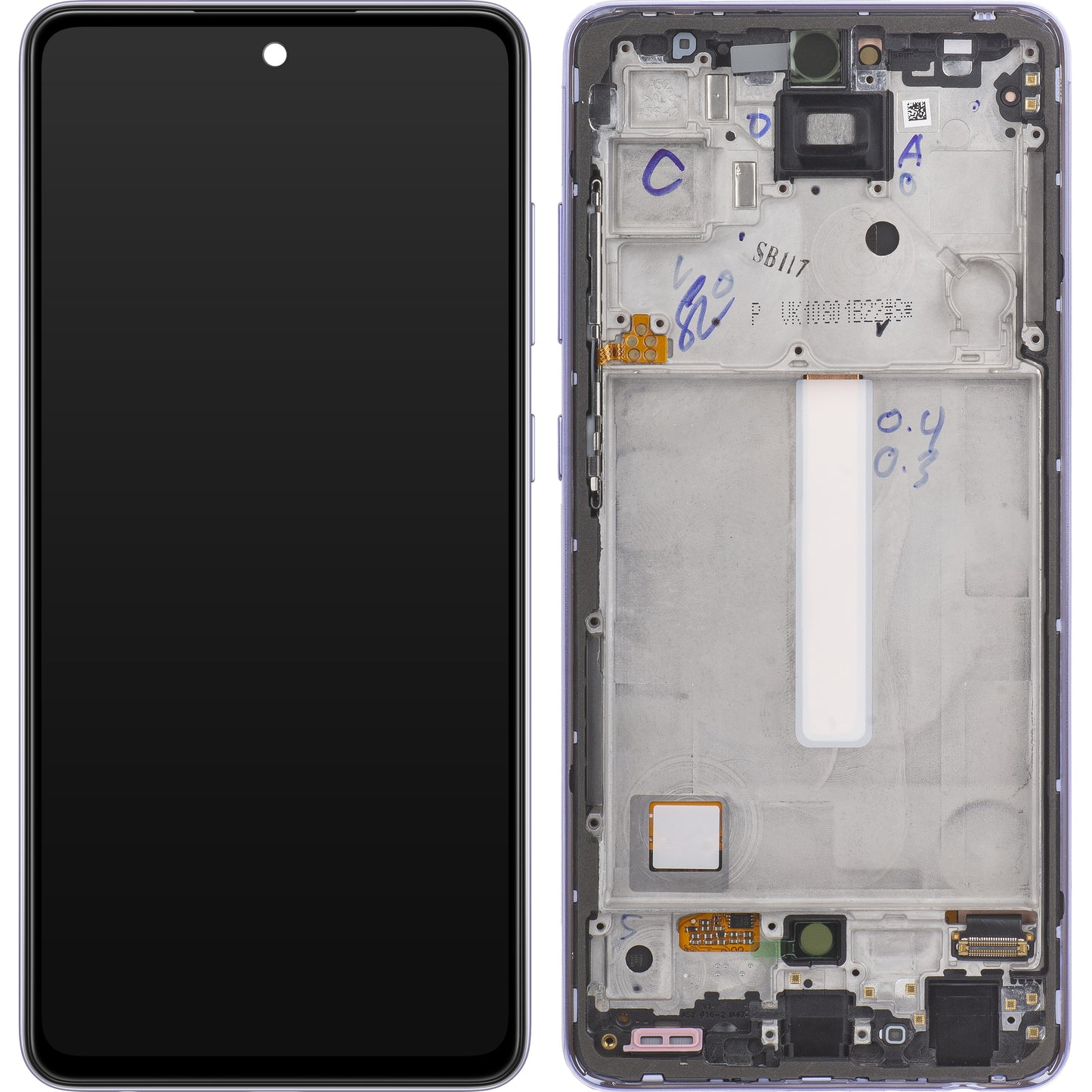Touchscreen Display Samsung Galaxy A52s 5G A528, med ramme, Lilla, Service Pack GH82-26861C