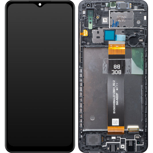 Touchscreen-skærm Samsung Galaxy A02 A022, med ramme, sort, servicepakke GH82-25249A