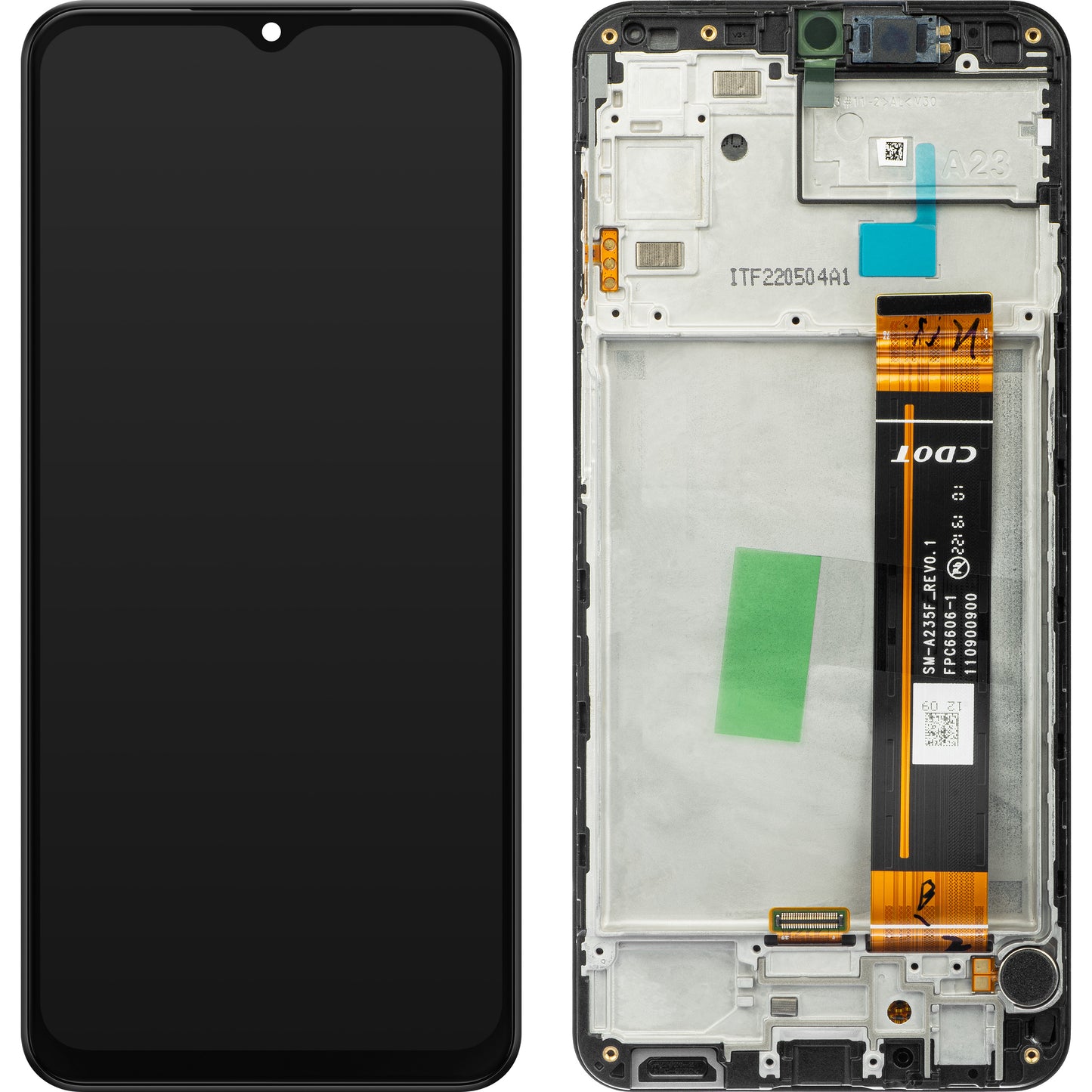 Touchscreen-skærm Samsung Galaxy A23 A235, med ramme, sort, servicepakke GH82-28563A