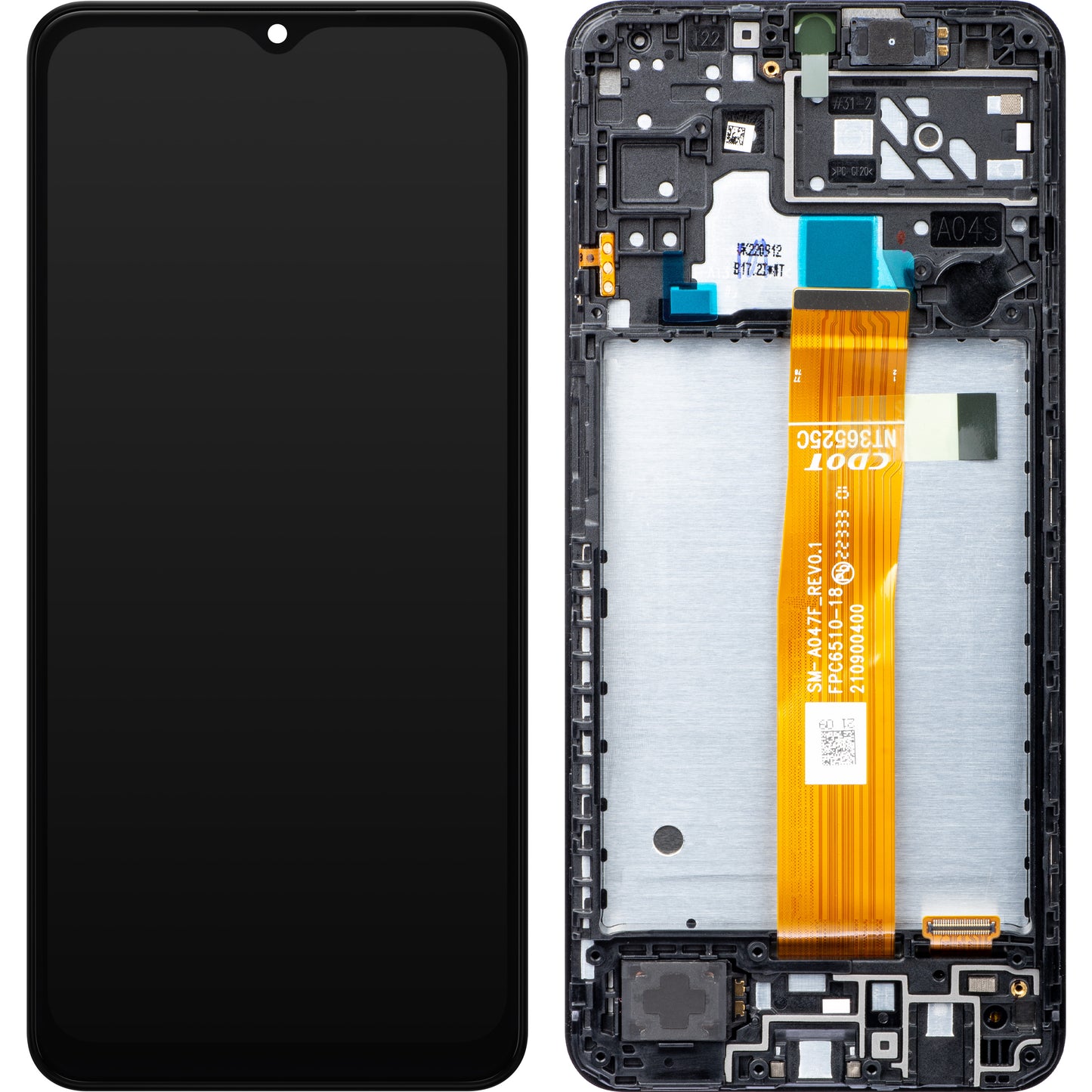 Touchscreen-skærm Samsung Galaxy A04s A047, med ramme, sort, servicepakke GH82-29805A