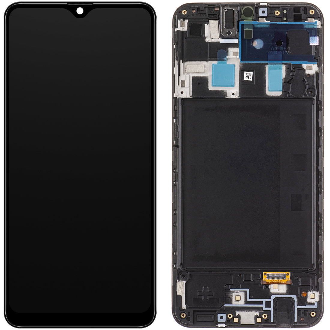 Touchscreen-skærm Samsung Galaxy A20 A205, med ramme, sort, servicepakke GH82-19571A
