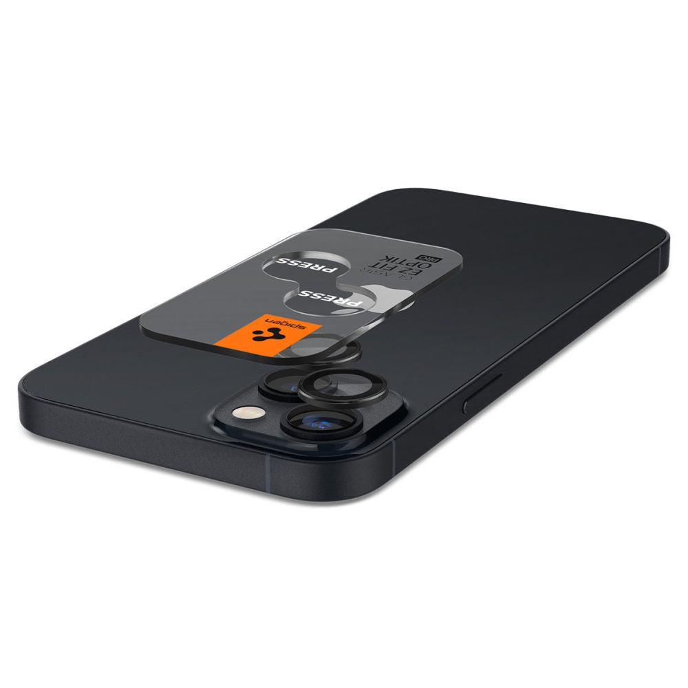 Beskyttelsesfilm til bagsidekameraet Spigen GlastR EZ FIT Optik Pro til Apple iPhone 15 Plus / 15, Hærdet glas, Sæt med 2 stykker, Sort AGL05213