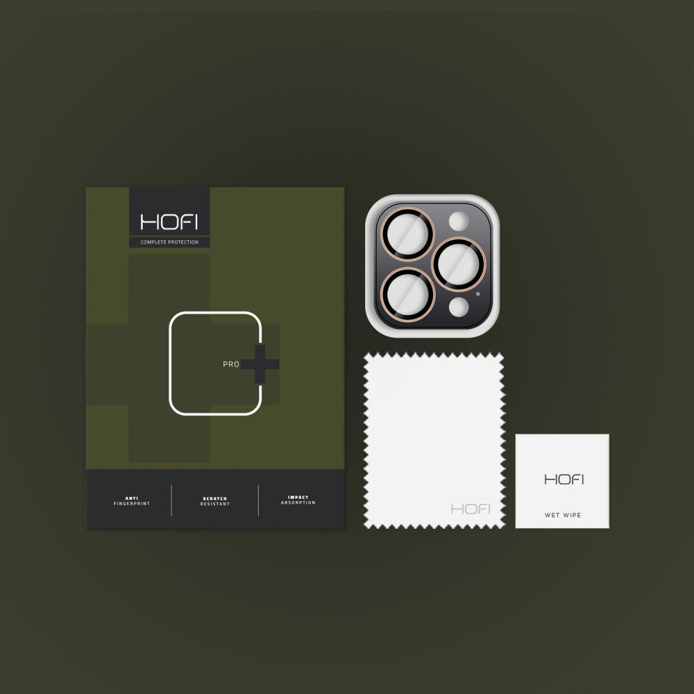 Beskyttelsesfilm til bagkameraet HOFI CamRing PRO+ til Apple iPhone 17 Pro / 16 Pro Max / 16 Pro, Hærdet glas, Gylden