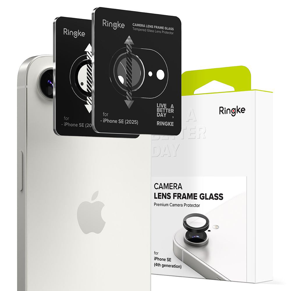 Beskyttelsesfilm til Ringke bagkamera for Apple iPhone 17e / 16e, Hærdet glas, Sæt med 2 stykker, Sort