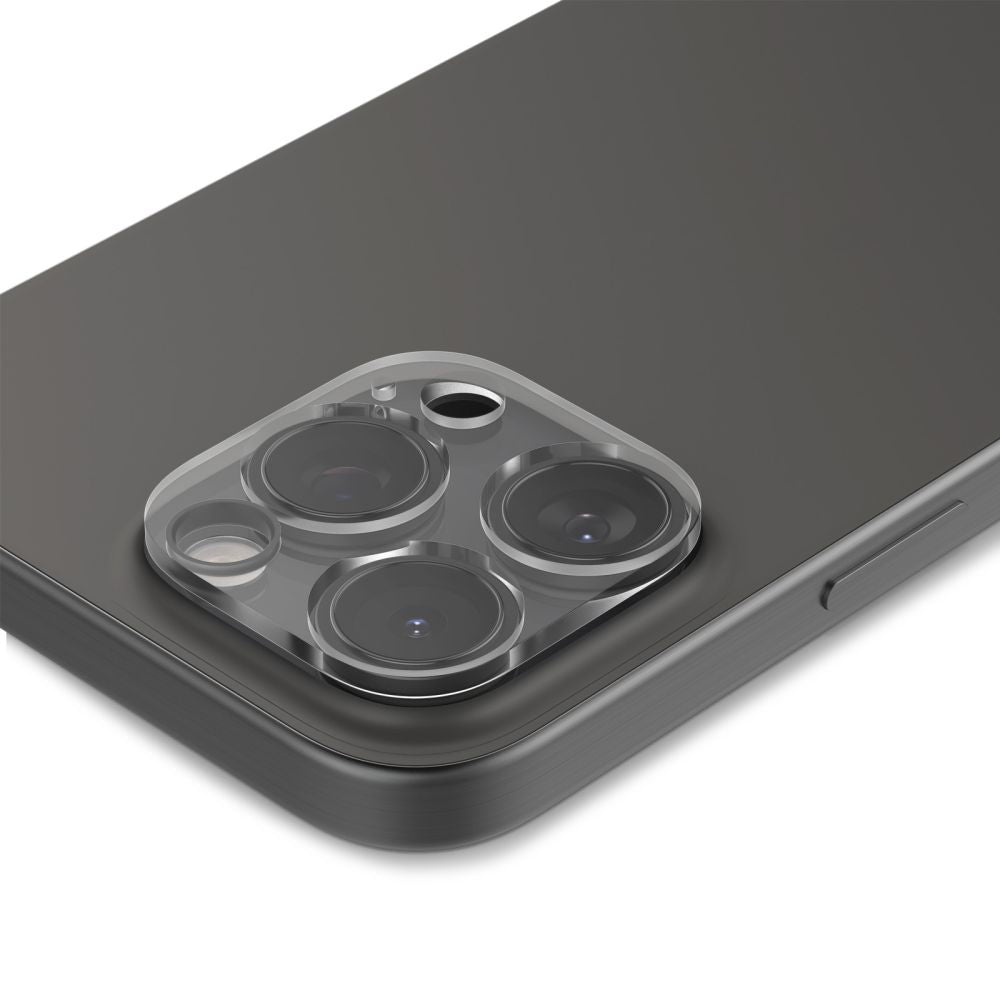Spigen Optik Beskyttelsesfilm til bagkamera til Apple iPhone 15 Pro Max / 15 Pro, glasbeskyttet, fuld limning, sæt med 2 dele, gennemsigtig