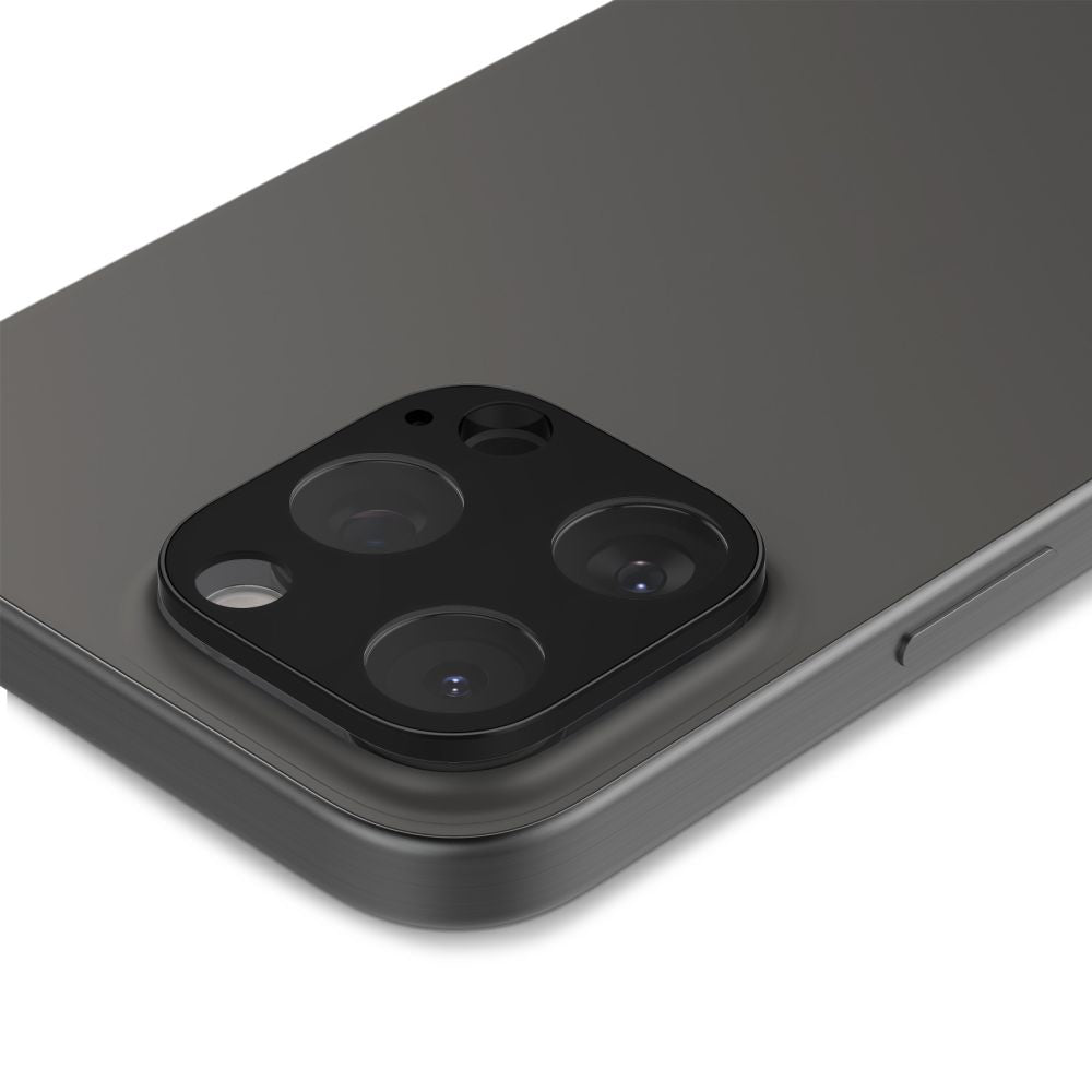 Spigen Optik Beskyttelsesfilm til bagsidekamera til Apple iPhone 15 Pro Max / 15 Pro, glasbeskyttet, fuld limning, sæt med 2 dele, sort AGL05273